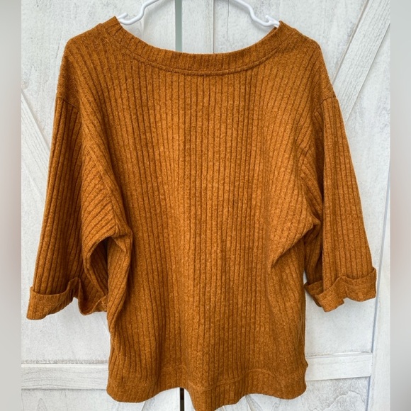 Umgee Ribbed Sweater Tunic Pullover Women’s L Burnt Orange Capsule Quiet Luxury - Picture 2 of 8